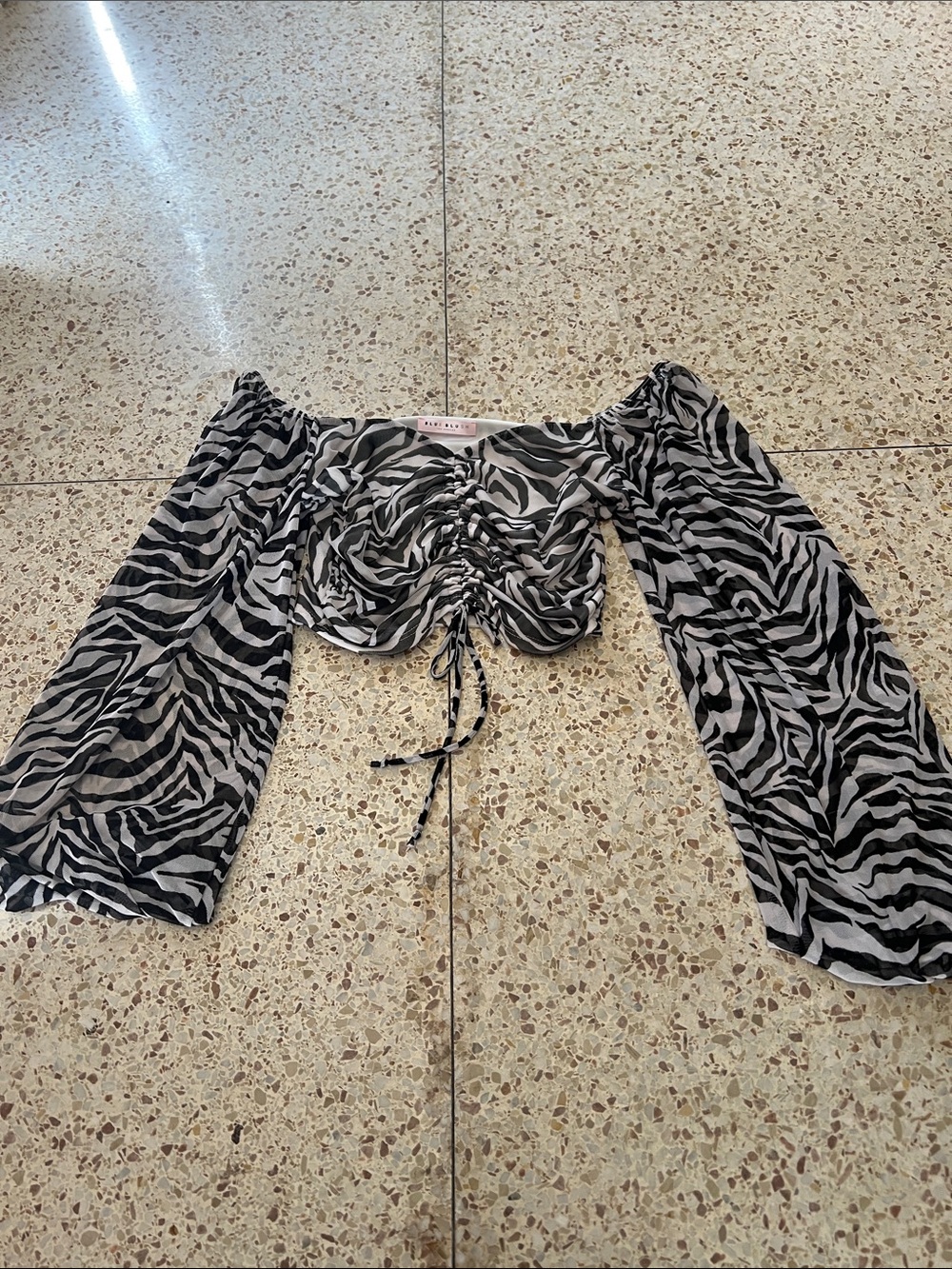 Blue Blush Black and White Zebra Print Off-Shoulder Crop Top